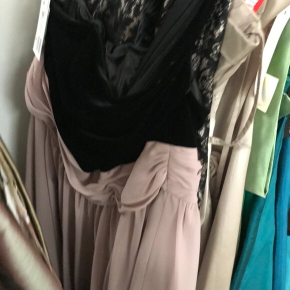 Knee-Length Chiffon Bridesmaids Dress, Black Velvet 1-Shoulder Empire Cummerbund - Picture 6 of 6